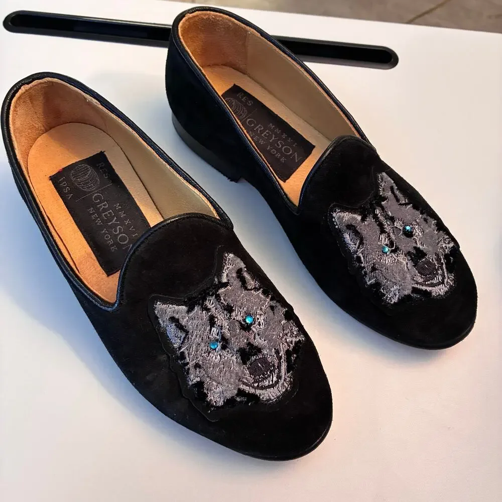 Res Ipsa Suede Leather Loafers Women’s 5.5 Embroirdered Wolf Butter Inner RARE